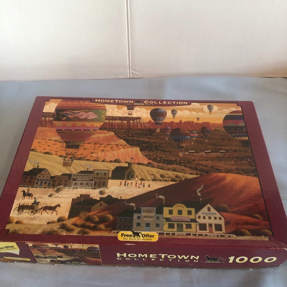 COMPLETE Hometown Collection Great Balloon Race 1000 Pc Puzzle #JS